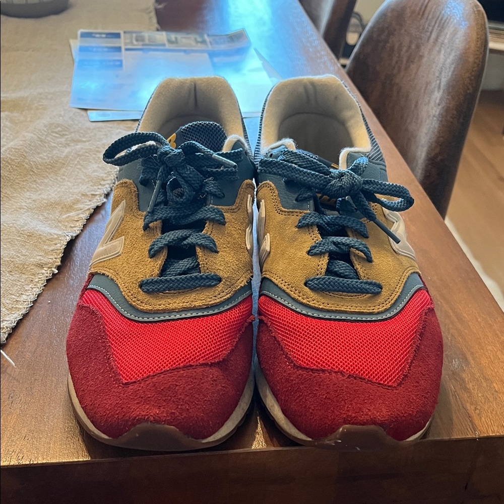 New Balance Red Blue Yellow Suede Mesh Colorblock Athletic Sneakers - Picture 2 of 6